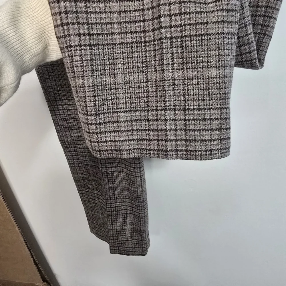Michael Kors Collection Made in Italy Pure Virgin Wool Plaid Brown Straight Leg - Picture 6 of 13